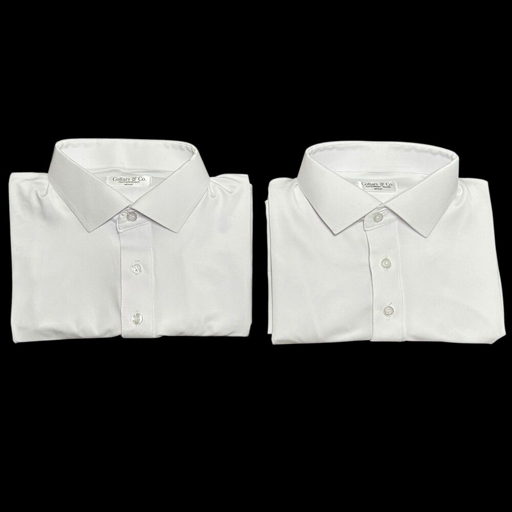 Collars & Co Polo Shirt Mens M Relaxed White Dress Collar Office Lot of 2 Pack